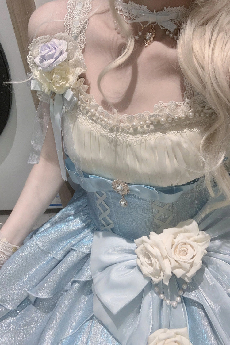 Blue [Rose Heart Knot] Ruffle Hanayome Bowknot Sweet Princess Gorgeous Lolita Jsk Dress - Product - 6