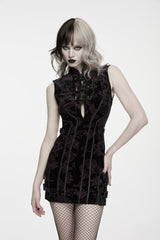 Black/Red Stand Collar Sleeveless Jacquard Lace Slim Fit Buckled Women's Punk Luxurious Dress - Product - 7
