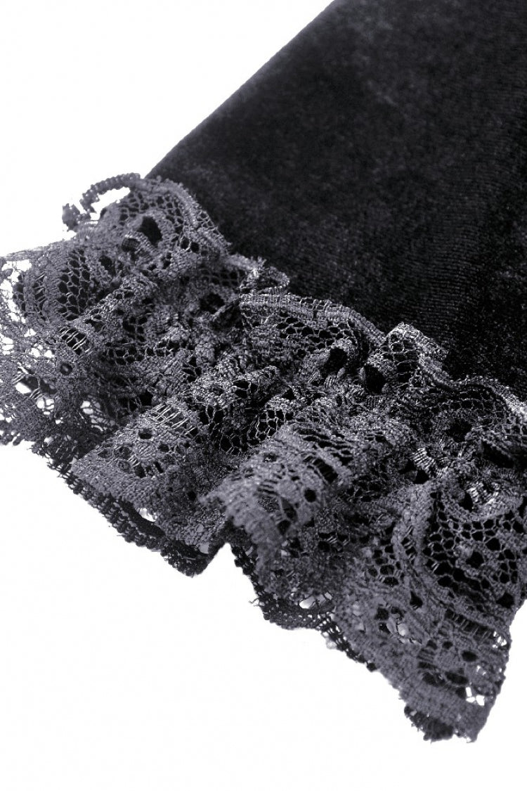 Black Lace Long Puff Sleeves Women's Gothic Velet Dress - Product - 19