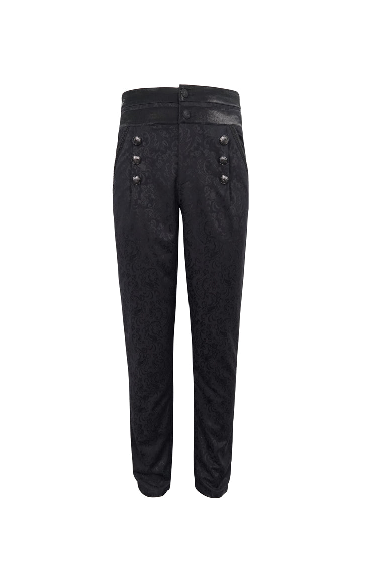 Black High Waist Jacquard Double Breasted Vintage Men's Punk Trousers - Product - 5