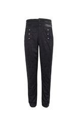 Black High Waist Jacquard Double Breasted Vintage Men's Punk Trousers - Product - 5