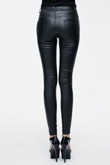 Black Simple Style Tight Leather Womens Pants - Product - 5