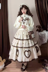 Ivory [Lovely Heart] Triple-Layered Ruffle Embroidery Bowknot Sweet Elegant Lolita Skirt - Ivory - 1