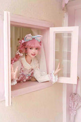 White/Pink Little Fox Multi-layer Ruffle Bowknot Long Sleeves Sweet Lolita Dress - Product - 2