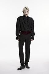 Black Embroidered Spliced Slim Men's Gothic Pants - Product - 3