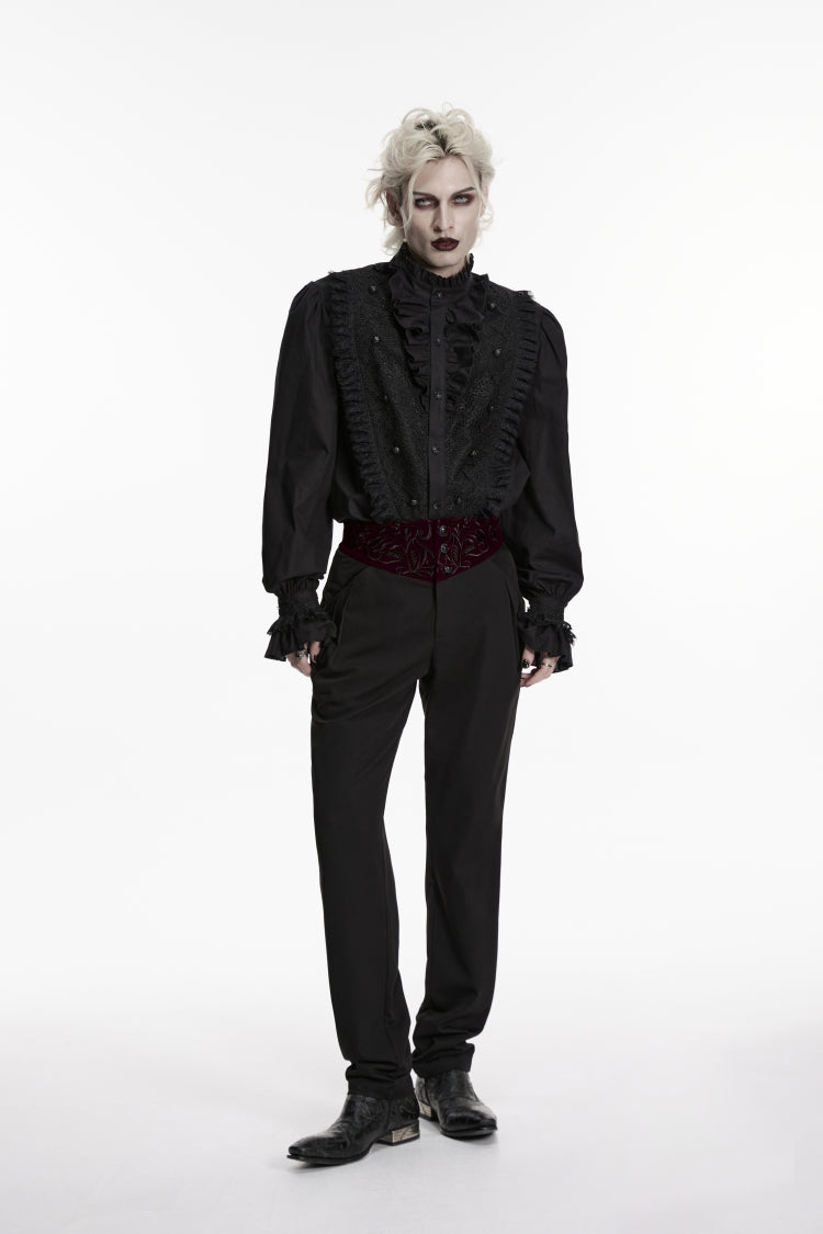 Black Embroidered Spliced Slim Men's Gothic Pants - Product - 3