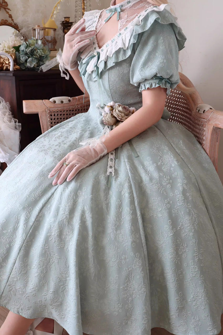 Green Short Sleeves Ruffle Bowknot Sweet Princess Lolita Dress - Product - 2