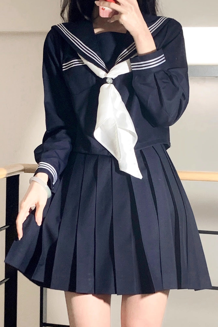 Dark Blue Navy Collar Sweet College Style Japanese School Skirt - Product - 3
