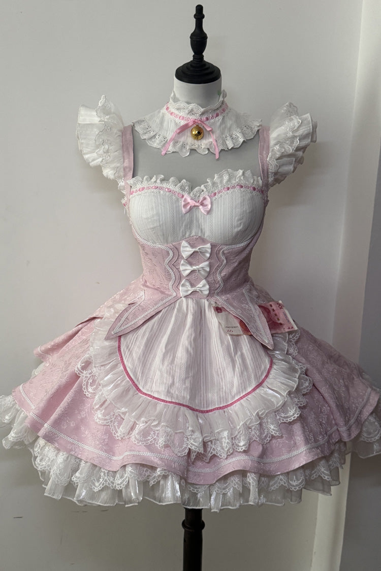 Pink [Ram Rem] Ruffle Bowknot Sweet Japanese Lolita Jsk Dress Set - Product - 2