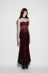 Red Embroidered Lace Lace-Up Slim Sheer Strappy Women's Gothic Corset - Product - 3