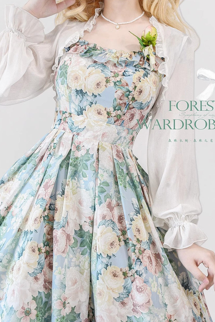 Multi-Color [Forest Basket] Green Field Flowers Print Bowknot Sweet Elegant Lolita Jsk Dress - Product - 3