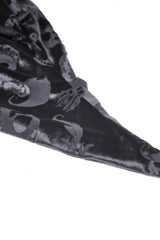 Black Skull Printed Front Lace-Up Women's Gothic Velvet Cape with Hood - Product - 14
