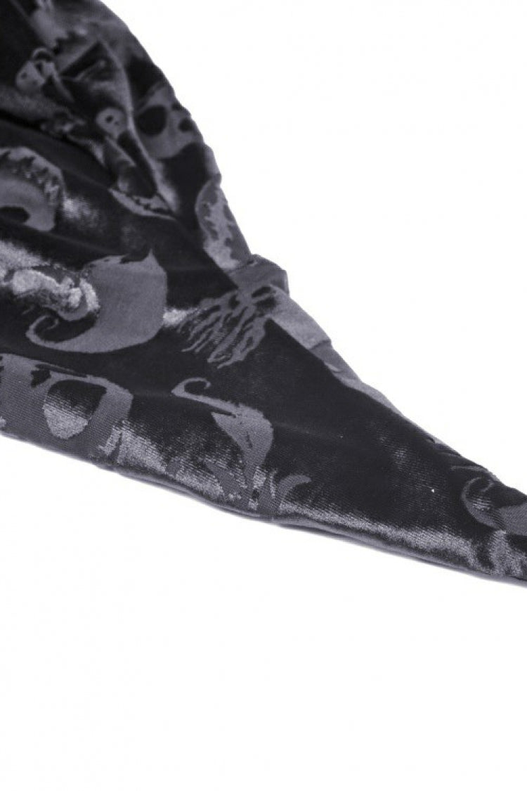 Black Skull Printed Front Lace-Up Women's Gothic Velvet Cape with Hood - Product - 14