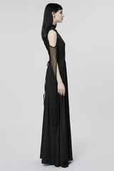 Black Off Shoulder Print Stitching Irregular Mesh Women's Gothic Dress - Product - 2