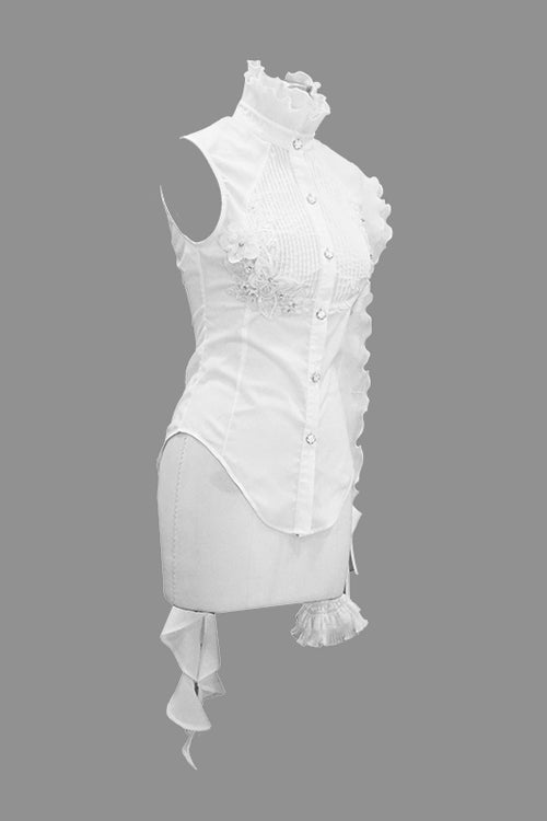 White Ruffled Lace Sleeves Chiffon Swallowtail Womens Gothic Blouse - Product - 5
