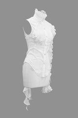 White Ruffled Lace Sleeves Chiffon Swallowtail Womens Gothic Blouse - Product - 5