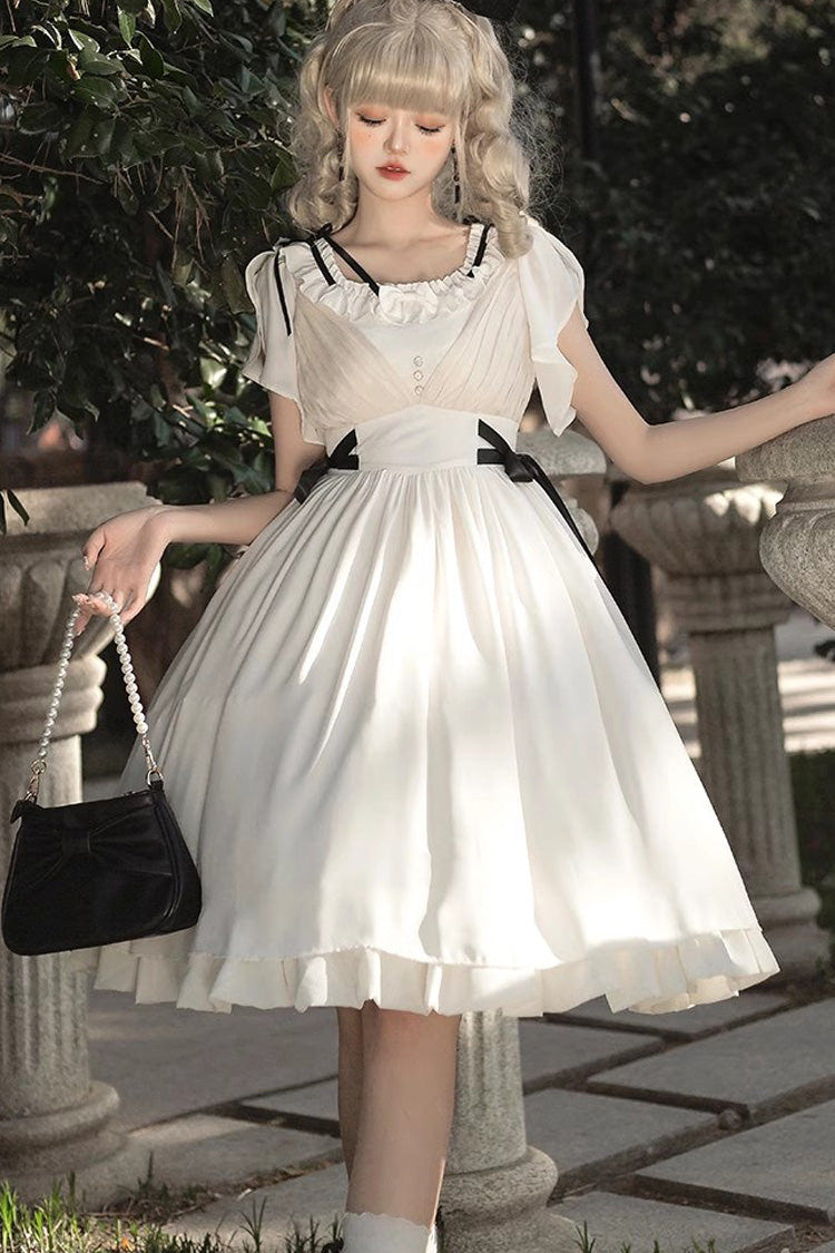 White Moonlight March Chiffon Short Sleeves Ruffle Sweet Lolita Dress - Product - 3