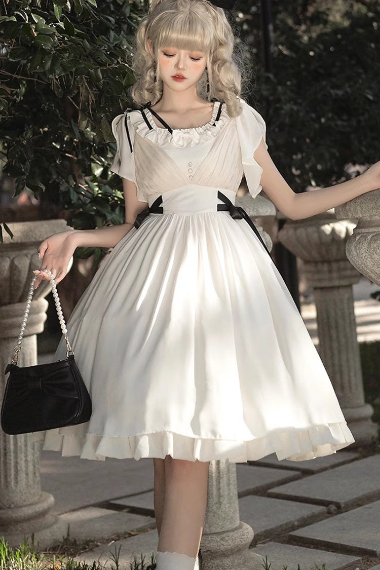 White Moonlight March Chiffon Short Sleeves Ruffle Sweet Lolita Dress - Product - 3