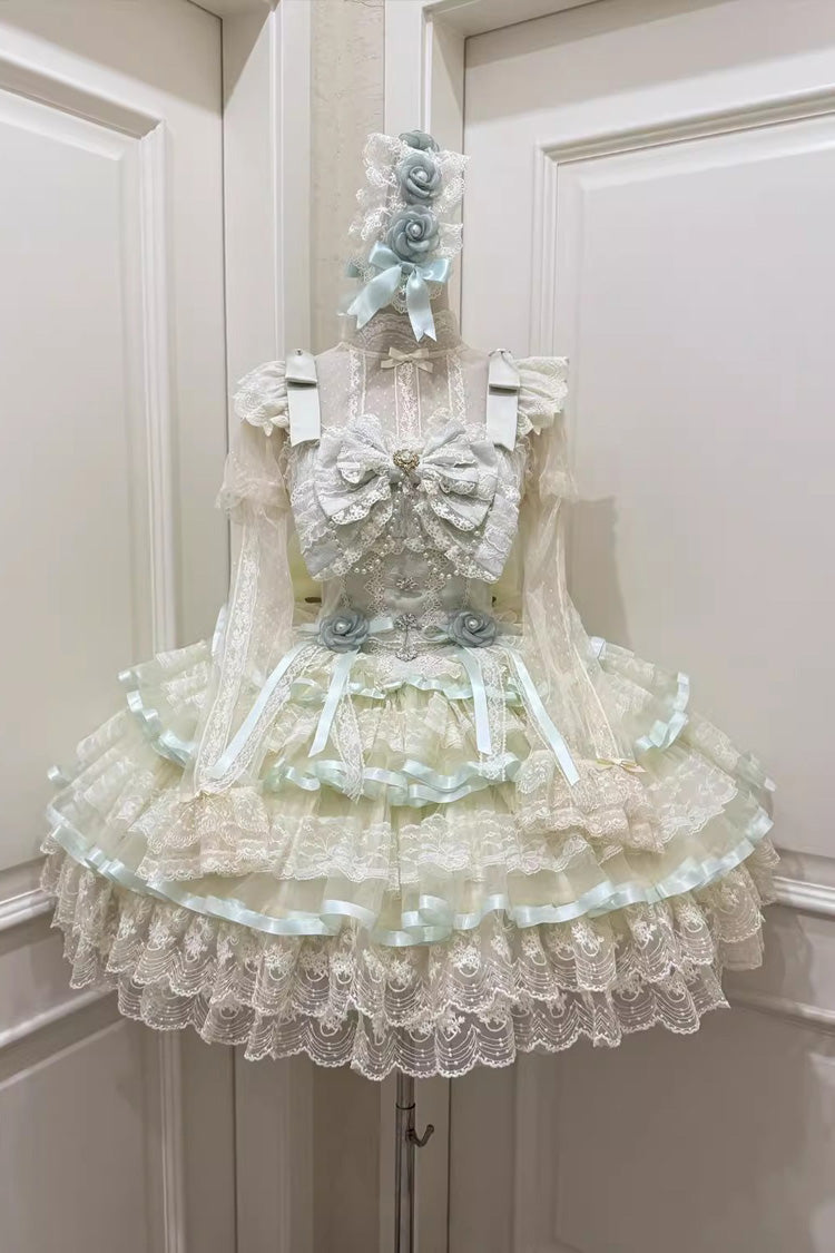Green [Rose Feather Waltz] Sleeveless Triple-Layered Ruffle Bowknot Lace Sweet Ballet Lolita Jsk Dress - Product - 3