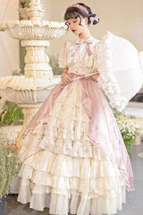 Multi-Color Bellflower Print Ruffle Lace Sweet Princess Lolita Dress - Product - 6