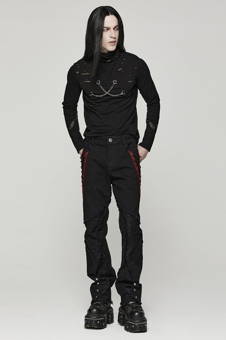 Black Stitching Spider Mesh Ripped Men's Punk Pants - Product - 4