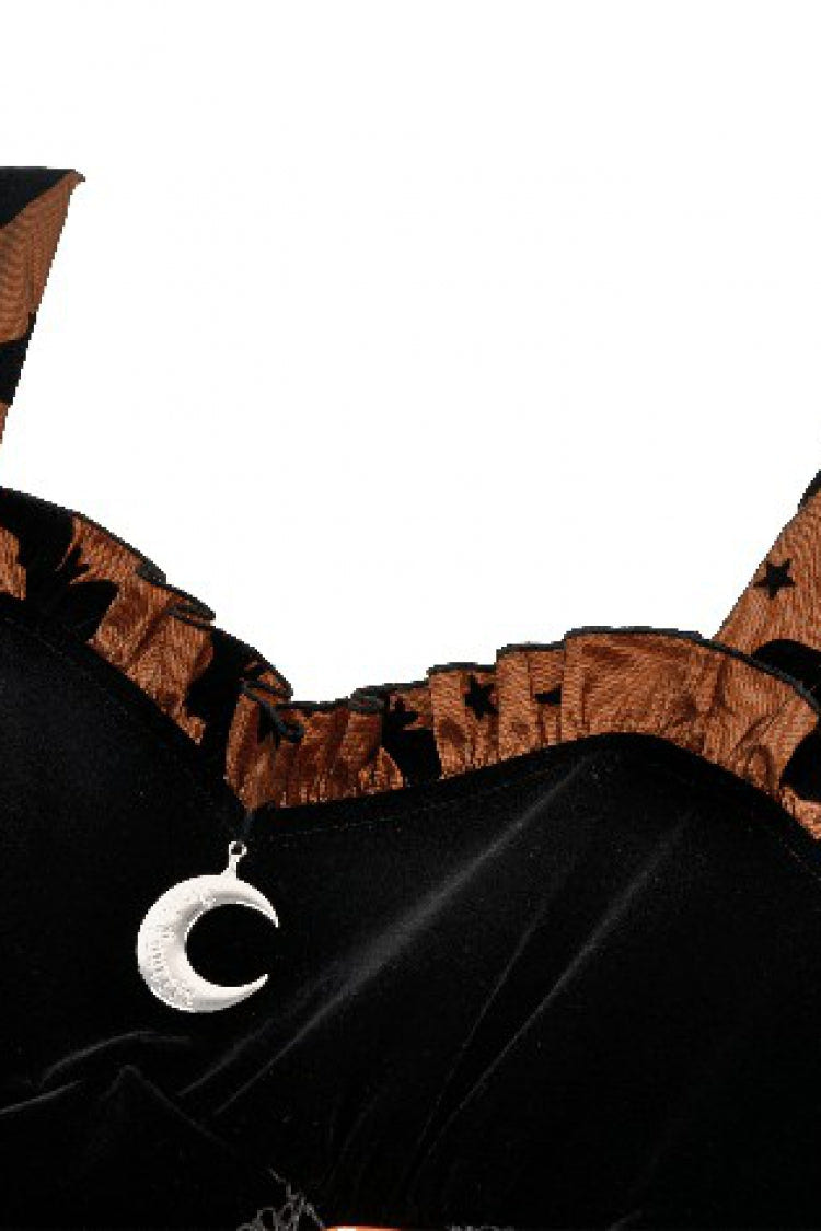 Black/Orange Square Collar Long Sleeves Bat Printed Lace-Up Women's Gothic Pumpkin Halloween Dress - Product - 12