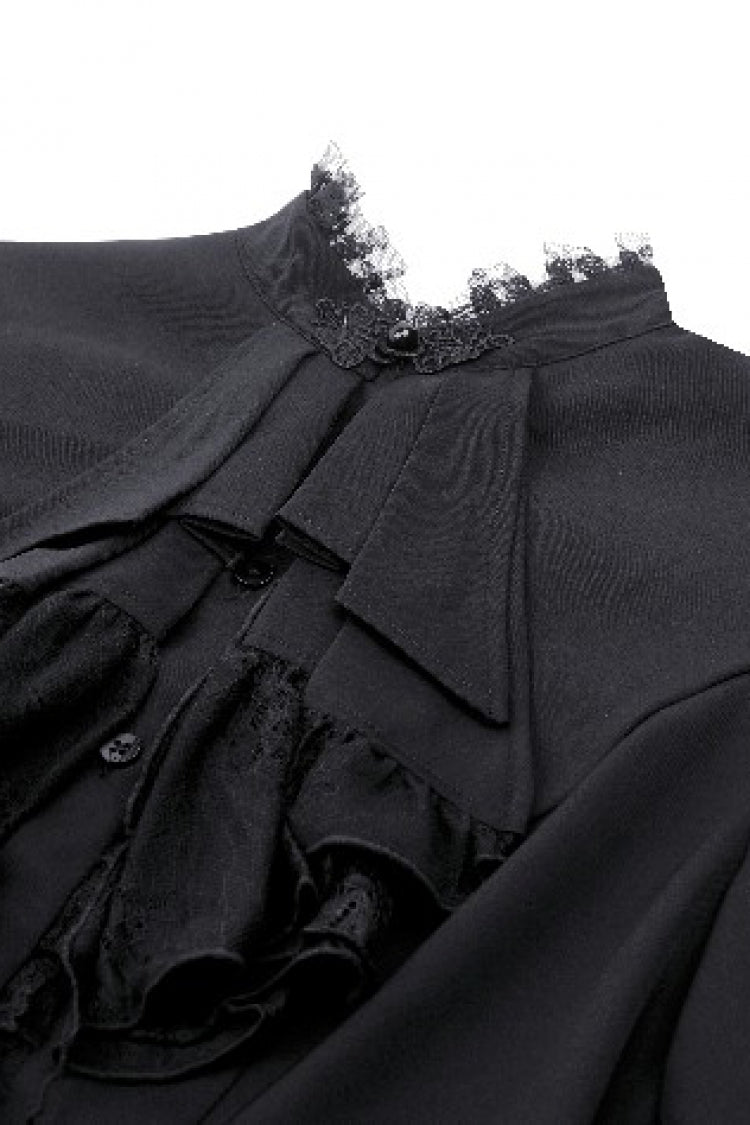 Black Lace Stand Collar Multi-Layered Ruffled Long Flared Sleeves Women's Gothic Blouse - Product - 13