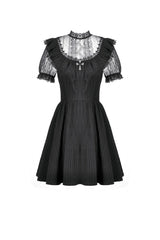 Black Lace Short Sleeves Cross Ruffled Women's Gothic Graduation Dress - Product - 3