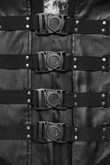 Black High Collar Faux Leather Stitching Mesh Rivet Buckle Women's Punk Cloak - Product - 5