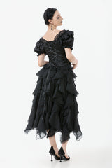 Black Square Collar Short Sleeves Ruffled Lace Lace-Up Women's Gothic Rococo Corset Top - Product - 10