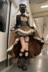 Brown Ruffle Irregular Handsome Punk Lolita Dress Set - Product - 2