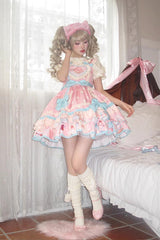 Pink Multi-layer Frosted Sugar Sweetheart Print Bowknot Sweet Lolita Jsk Dress - Product - 6