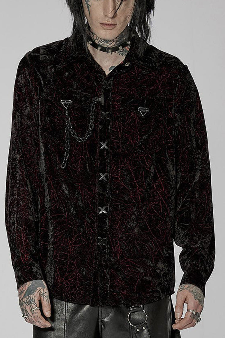 Men's Stand Collar Long Sleeves Metal Buckle Detachable Chain Steampunk Blouse 2 Colors - Black/Red - 5