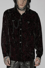 Men's Stand Collar Long Sleeves Metal Buckle Detachable Chain Steampunk Blouse 2 Colors - Black/Red - 5