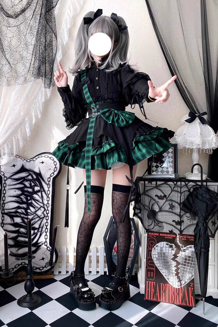 Electronic Kitten Dark Girl Multi-layer Plaid Print Ruffle Bowknot Gothic Lolita Skirt 3 Colors - Product - 5
