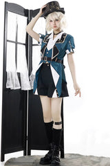 Black/Green [Anlexia Bookstore] Square Collar Short Sleeves Embroidered Studded Gothic College Style Prince Handsome Ouji Lolita Set - Product - 9
