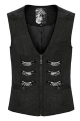 Black Sleeveless Buckle-up Loops Zip Men's Gothic Vest - Product - 3