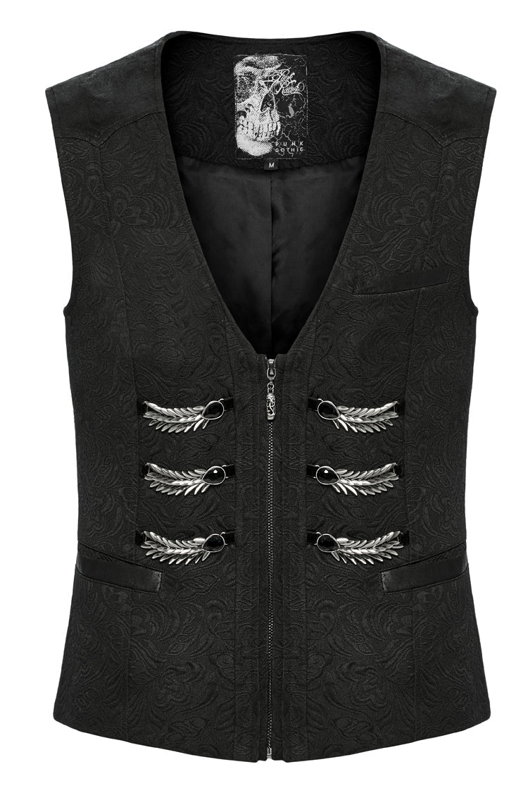 Black Sleeveless Buckle-up Loops Zip Men's Gothic Vest - Product - 3