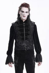 Black Stand Collar Sleeveless Floral Crochet Zipper Men's Gothic Vest - Product - 9