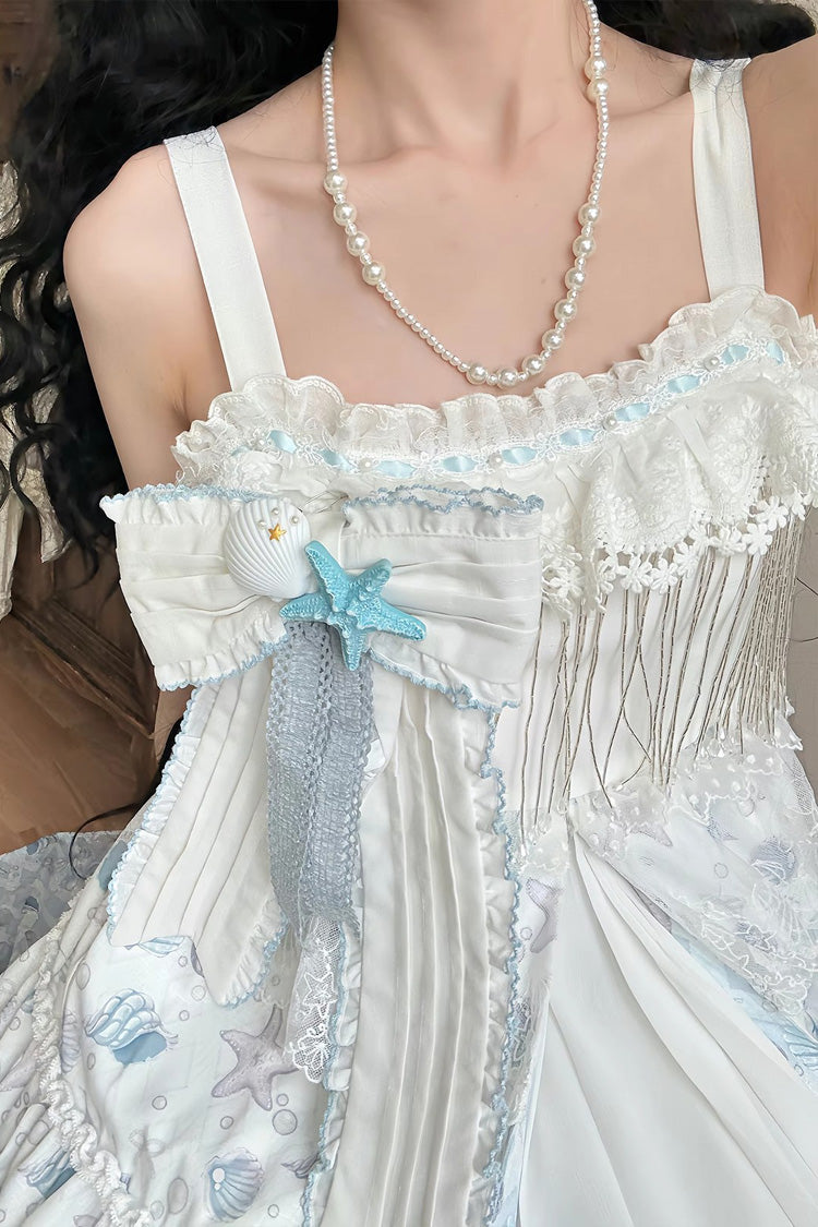 Light Blue Shell Print Cardigan Bowknot Elegant Princess Lolita Jsk Dress - Product - 3