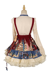 Red/Blue Clara Collection Nutcracker Print Ruffle Hemline Sweet Lolita Strap Dress - Product - 6