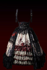 [Heretical Nun] Sleeveless Multi-Layered Printed Ruffled Open-Front Gothic Plus Size Lolita Strap Dress Short Version 2 Colors - Product - 4