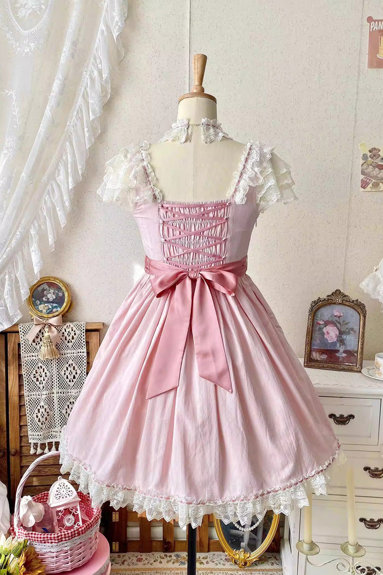 Pink [Sakura’s Spring Resonance] Sleeveless Ruffled Bow Sweet Lolita Jsk Dress (Short Version) - Product - 9