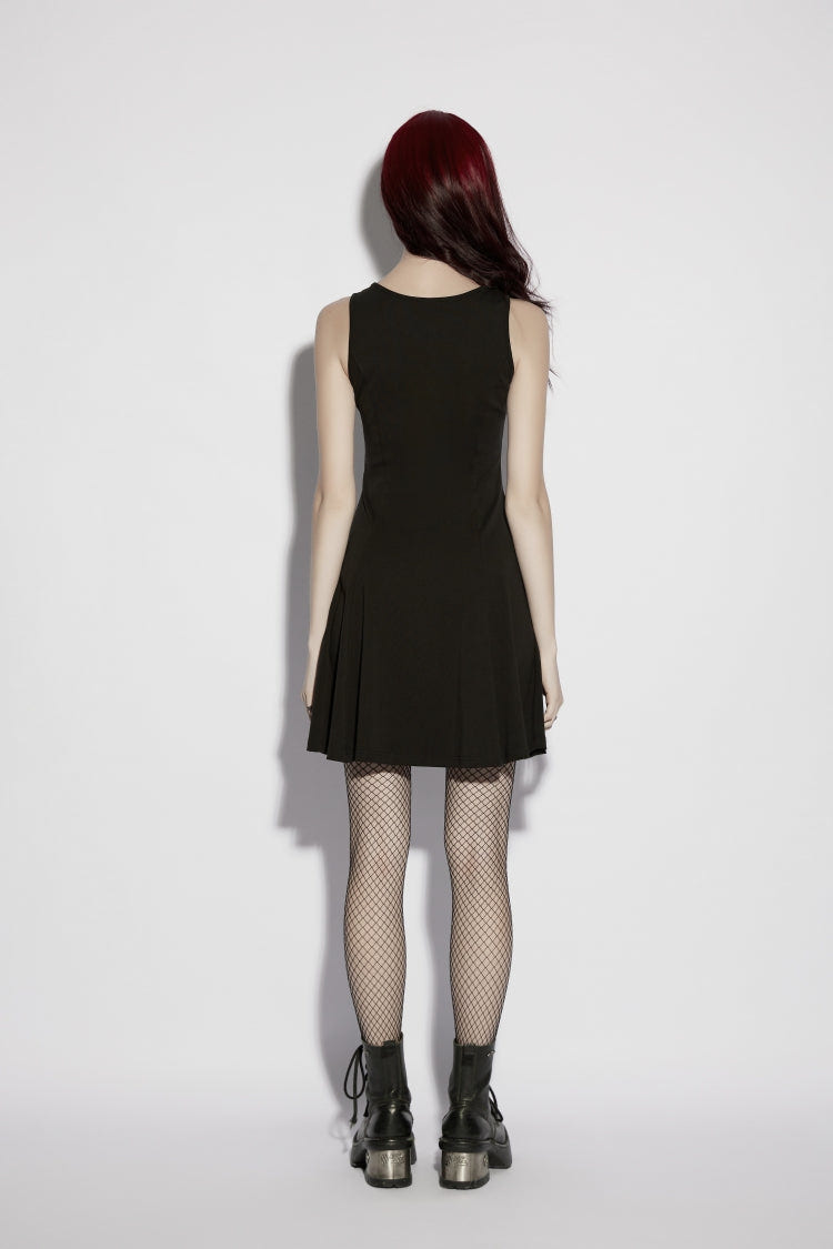Black Off Shoulder Sleeveless Women's Gothic Moon Phase Printed Dress Graduation Dress - Product - 3