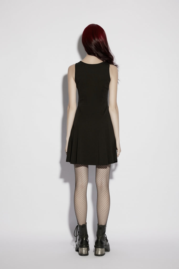 Black Off Shoulder Sleeveless Women's Gothic Moon Phase Printed Dress Graduation Dress - Product - 3