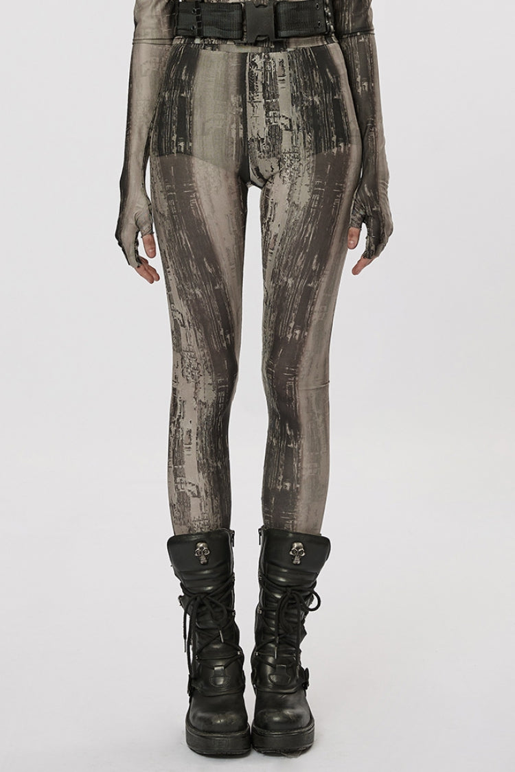 Slim Mesh Tie-dyed Women's Steampunk Leggings 2 Colors - Black/Yellow - 9