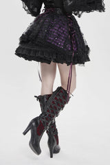 Black/Purple Multi-Layered Lace Lace-Up Women's Gothic Skirt - Product - 9
