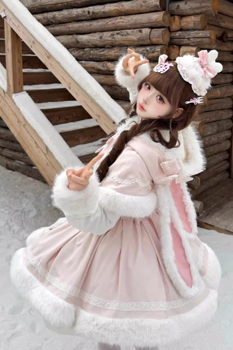 [Sweet Dream Bunny] Furry Bowknot Sweet Lolita Dress 2 Colors and 2 Versions - Product - 5
