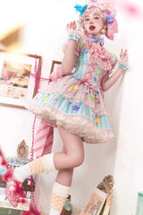 Pink [Sugar Magic] Print Ruffle Bowknot Lace Lace-Up Sweet Lolita Dress - Product - 8