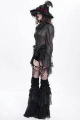 Black Stand Collar Ruffle Sheer Women's Swallow-tailed Gothic Blouse - Product - 6